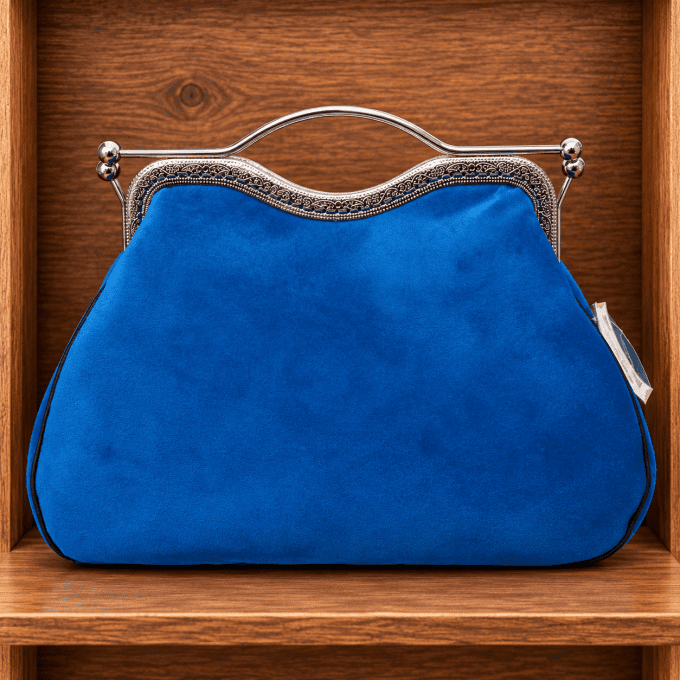 Sac Rétro Fermoir Clic-Clac « Betty Boop » en Velours Bleu Électrique
