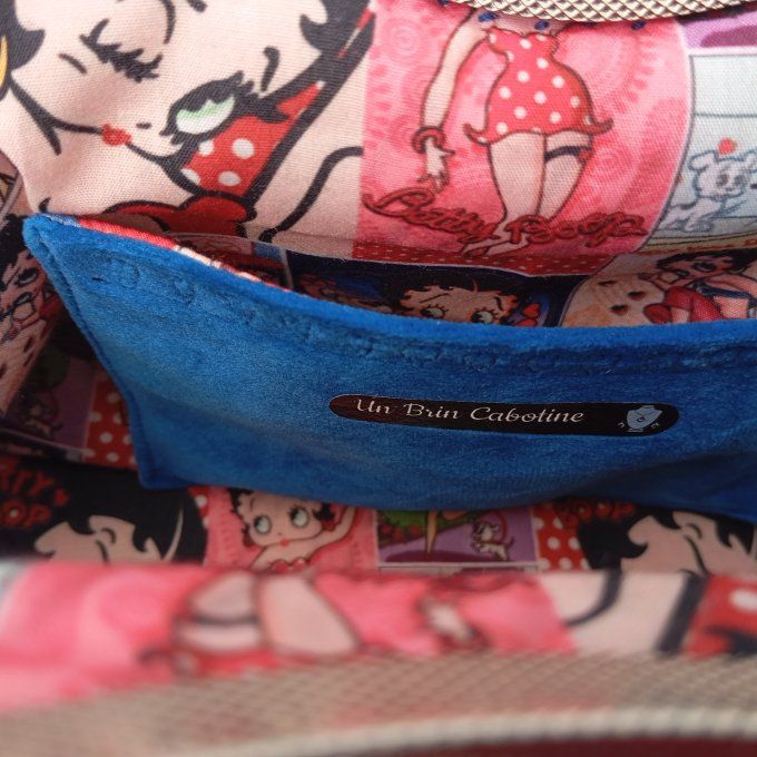 Sac Rétro Fermoir Clic-Clac « Betty Boop » en Velours Bleu Électrique