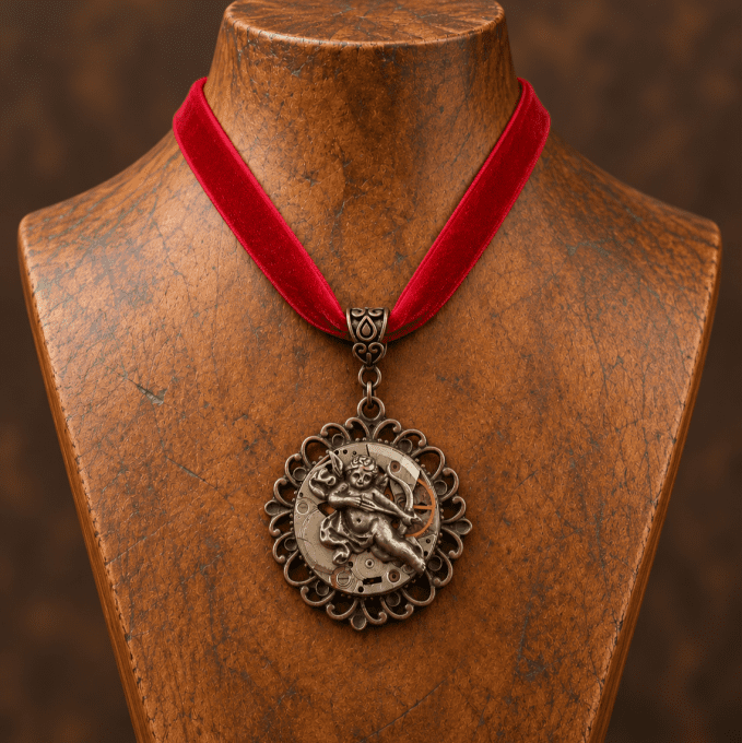Pendentif Steampunk « L’Amour Intemporel » en Mécanisme d’Horlogerie