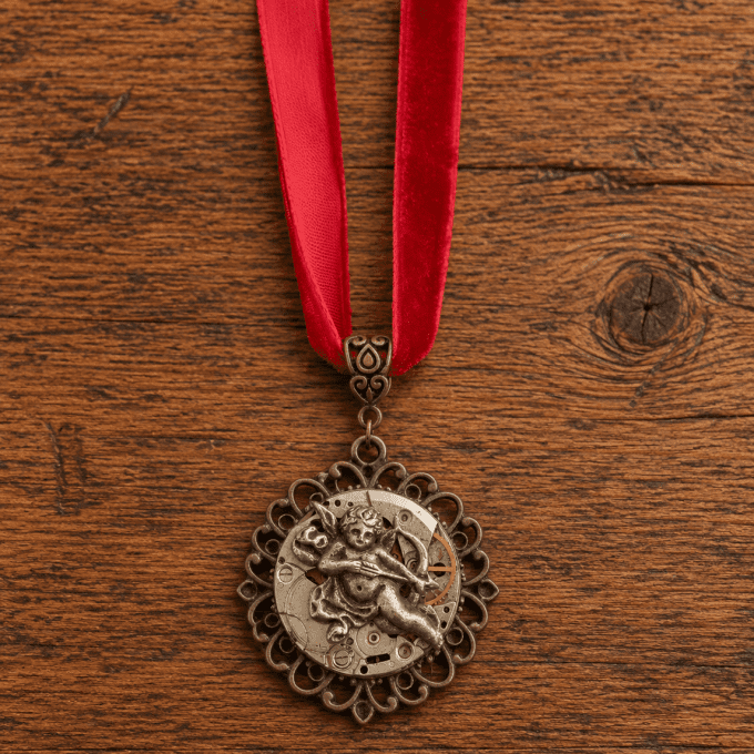 Pendentif Steampunk « L’Amour Intemporel » en Mécanisme d’Horlogerie