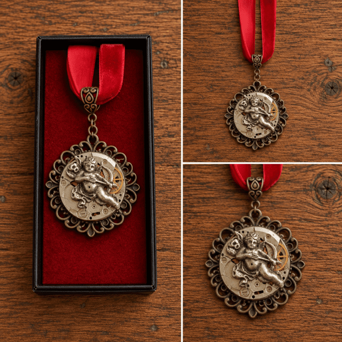 Pendentif Steampunk « L’Amour Intemporel » en Mécanisme d’Horlogerie
