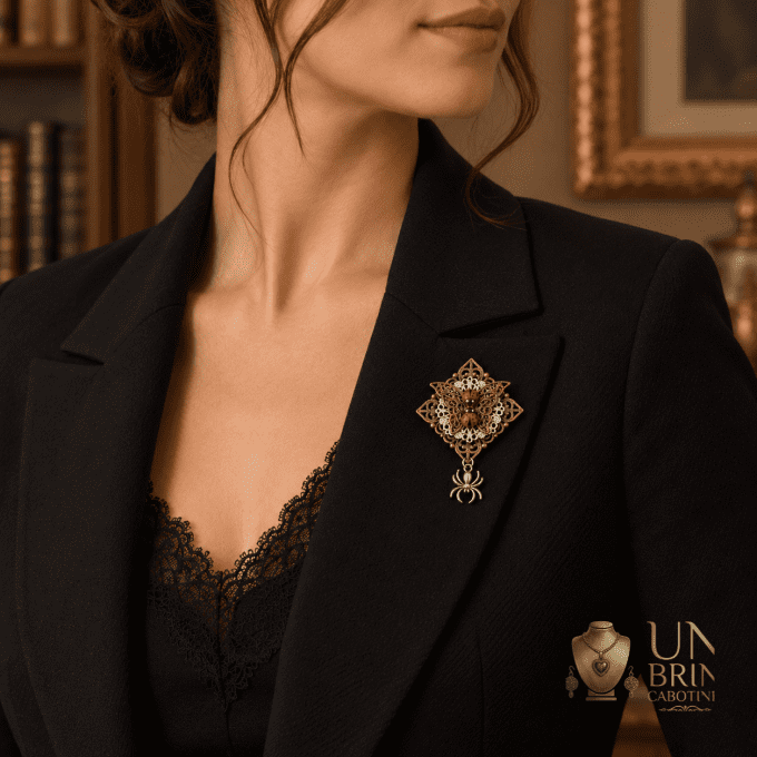 Broche Filigranée « Cabinet de Curiosités » avec Coccinelles et Pampille Araignée