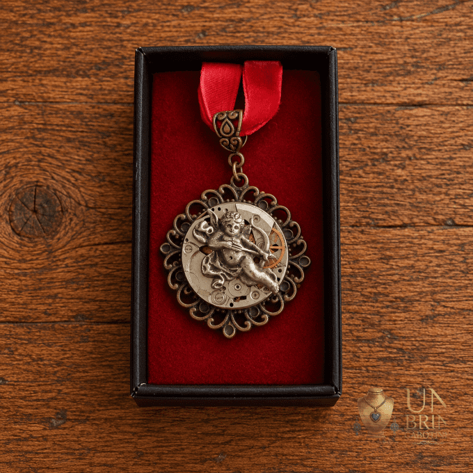Pendentif Steampunk « L’Amour Intemporel » en Mécanisme d’Horlogerie