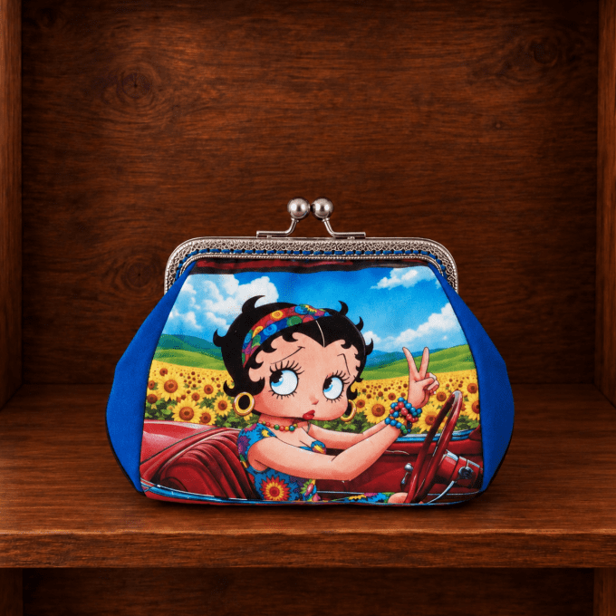Porte-Monnaie Rétro Clic-Clac « Betty Boop & Velours Bleu Électrique »