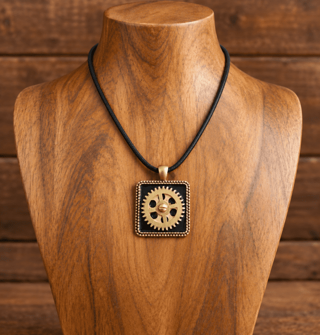 Pendentif Steampunk Carré « Rouage en Relief » avec Véritables Pièces d'Horlogerie