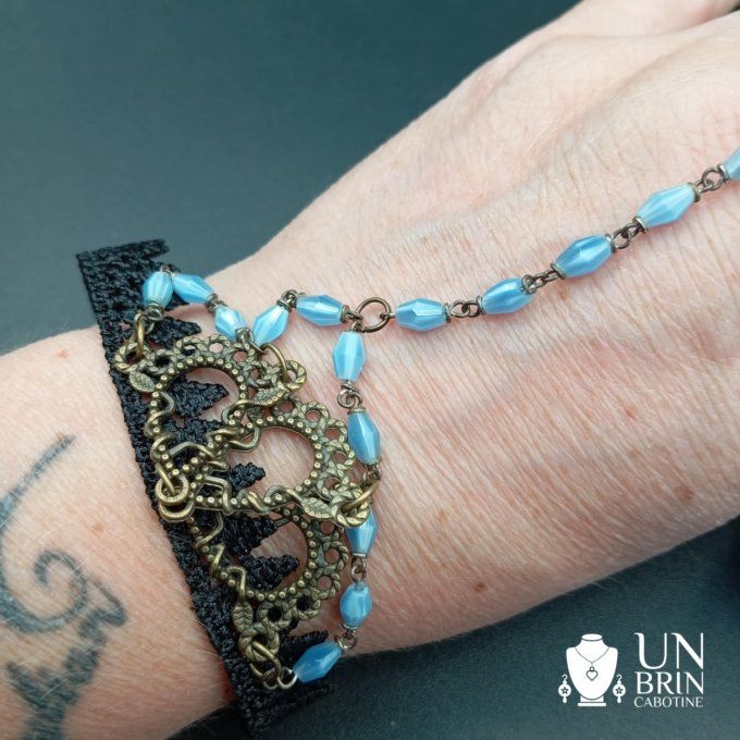 Bague bracelet chapelet bleu ciel