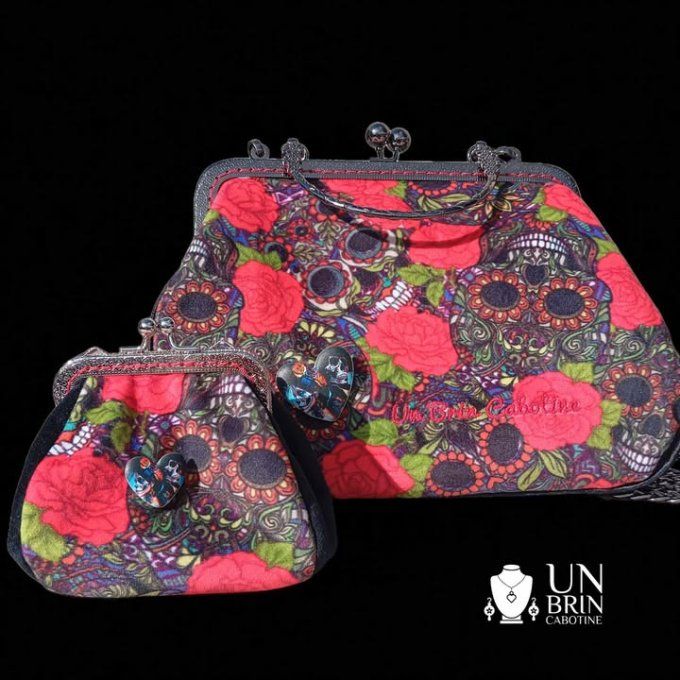 Sac, porte-monnaie et bandeau "Rebelle Fleurie"