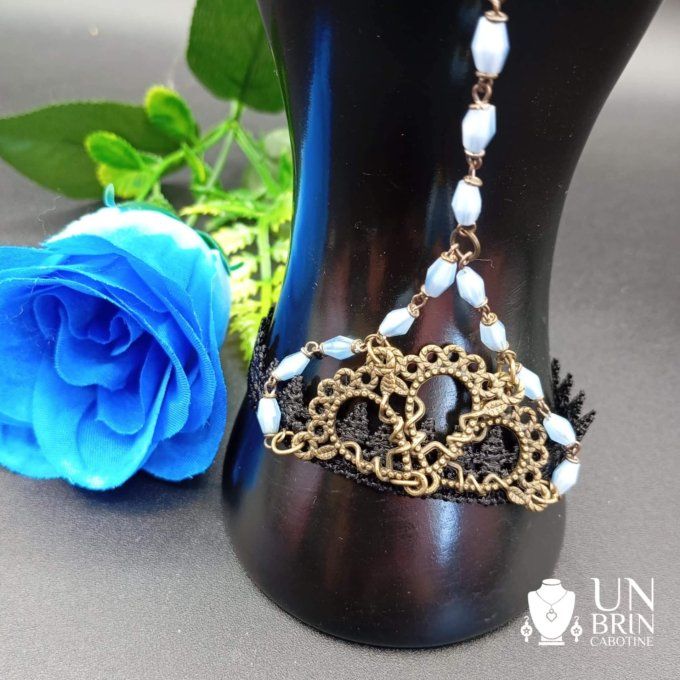 Bague bracelet chapelet bleu ciel