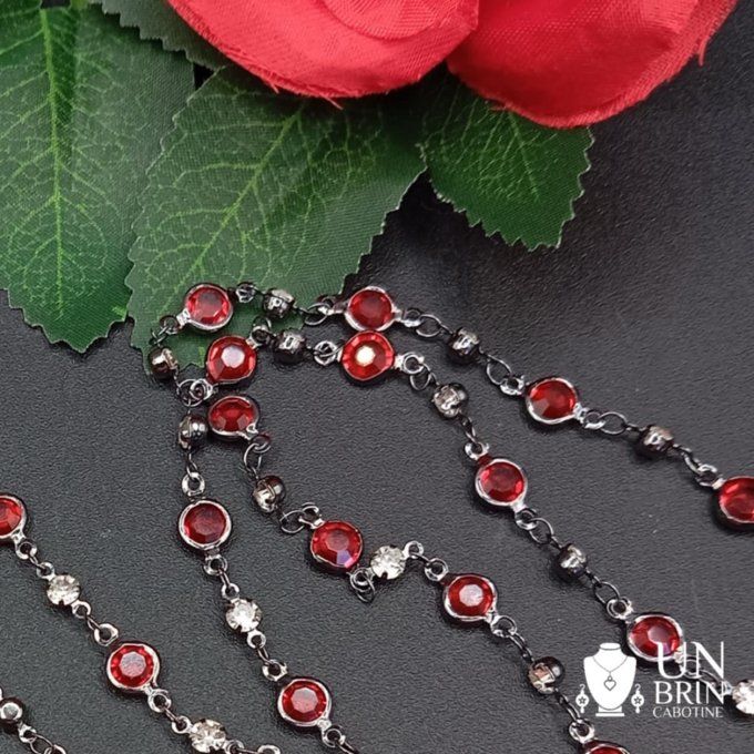 Pendentif sautoir, argent et rouge