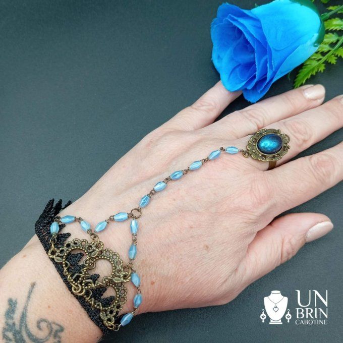 Bague bracelet chapelet bleu ciel