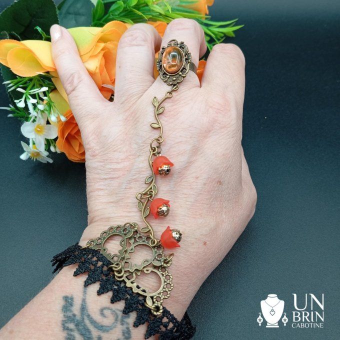 Bague bracelet et fleurettes oranges