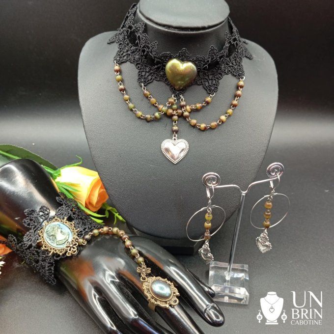 Bague bracelet chapelet dans les tons verts