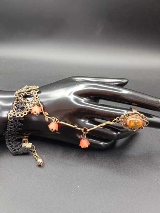 Bague bracelet et fleurettes oranges