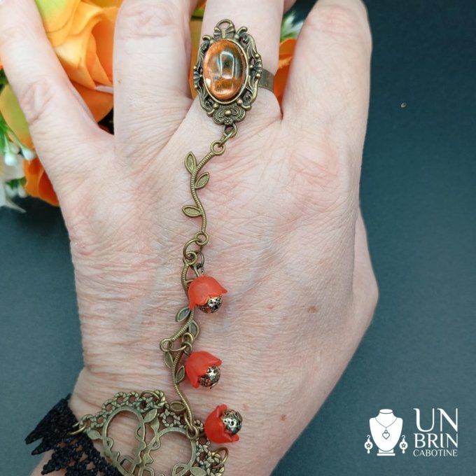 Bague bracelet et fleurettes oranges