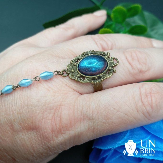 Bague bracelet chapelet bleu ciel